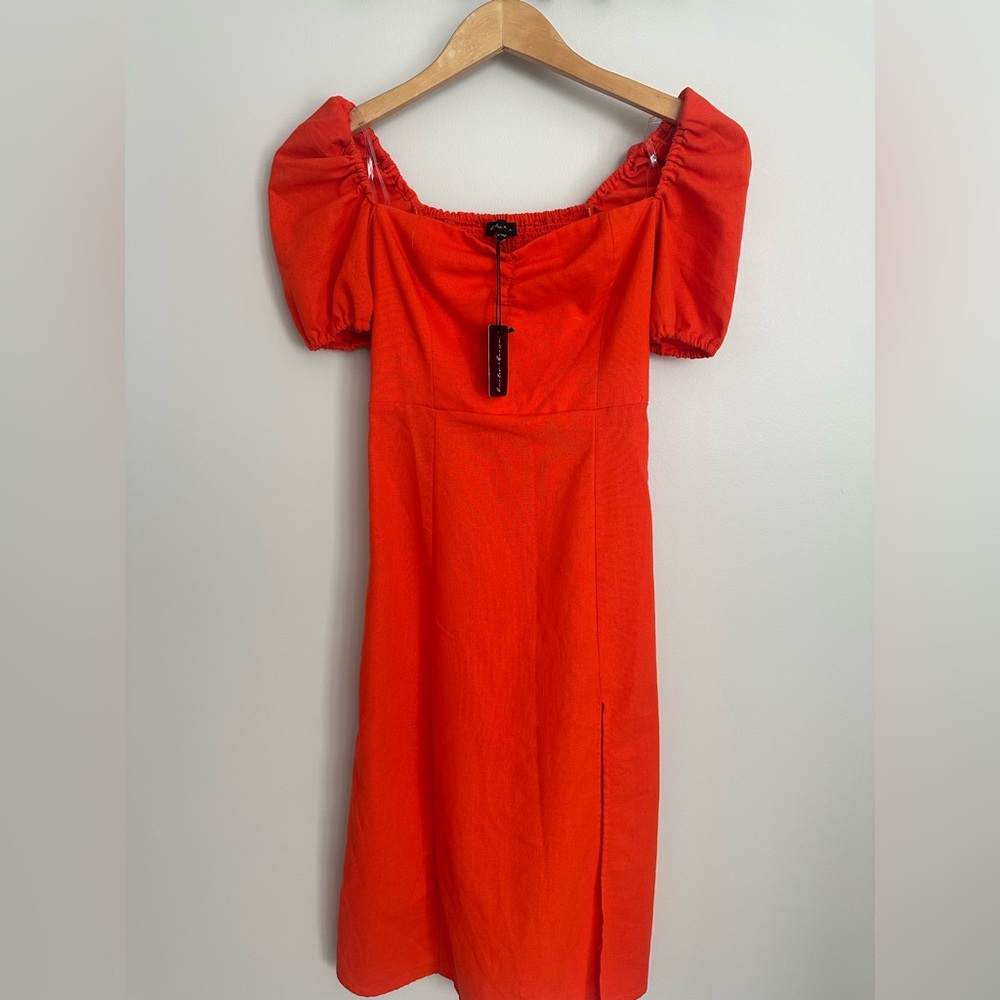 Elegant Off-Shoulder Orange Midi Dress